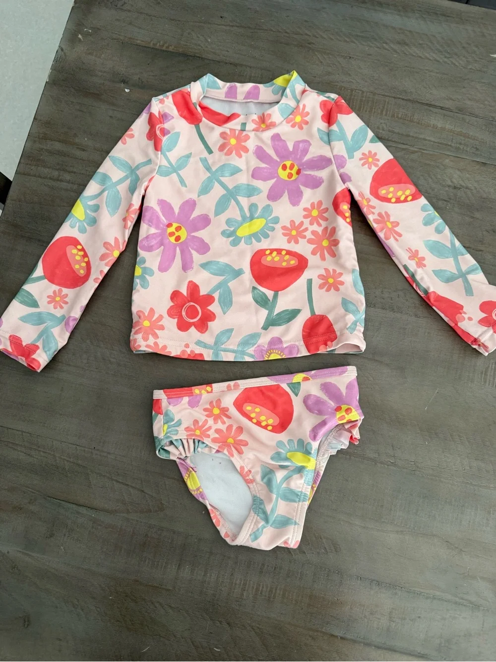 Carter's Pink Floral Long-Sleeve Rash Guard Set with Multicolor Flowers